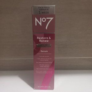 (NIB) No7 Restore & Renew Face & Neck Multi Action Serum 50 ml / 1.69 fl oz